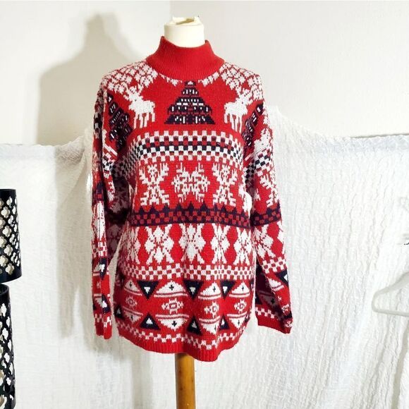 Michael Carrie High Neck "Ugly Christmas Sweater" Size M - Picture 2 of 12